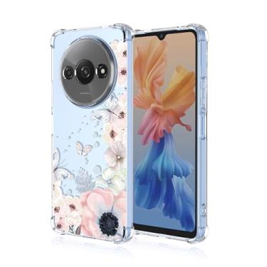Imagem de RRXSYXL Capa para celular Xiaomi Redmi A3 4G com estampa floral e borboletas transparentes, proteção à prova de choque, capa de TPU macio para Redmi A3 4G (flores rosa/borboletas)