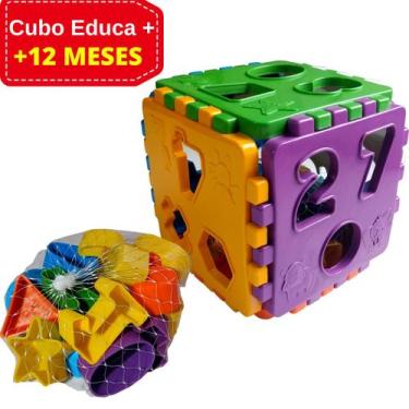 Imagem de Brinquedo Educativo Cubo Didático Blocos de Encaixe Menino e Menina - 