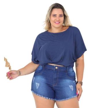 Imagem de Shorts Jeans Feminino Plus Size - La RosaFlor, 54, Azul