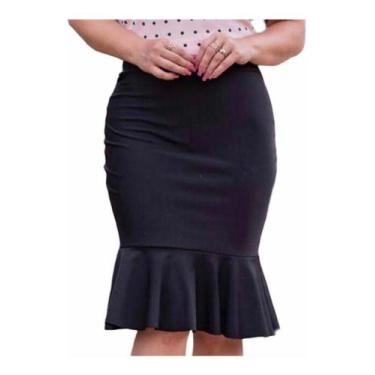 Imagem de Saia Justa Midi Babado Peplum Moda Cristã - vivi rangel, Preto, G