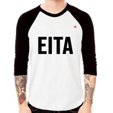 Imagem de Camiseta Raglan Eita Manga 3/4 - Foca na Moda, Branco, Preto, P