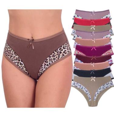 Imagem de Kit 10 Calcinhas Plus Size de Cotton Algodão Cintura Alta Atacado Kit 