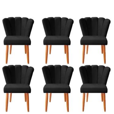 Imagem de kit 6 Cadeiras Sala de Jantar Estofada Pétala Suede Preto - Twdecora