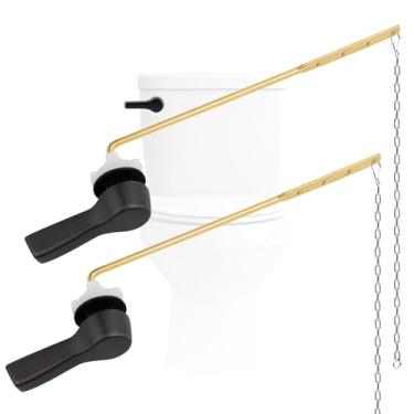 Imagem de Hygie Rinse Pacote com 2 alavancas universais para vaso sanitário com 2 correntes de melindrosa de aço inoxidável, kit de substituição de alavanca de descarga de vaso sanitário, bronze polido a óleo