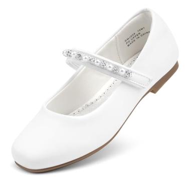 Imagem de Stelle Sapatos de casamento para meninas, sapatilhas, festa de flores, Mary Jane, com alças de contas, para crianças pequenas/grandes, Branco, 11 Little Kid