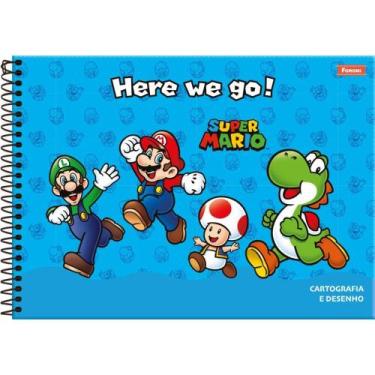 Imagem de Caderno de Desenho Universitário Capa Dura Super Mario BROS 80 Folhas 