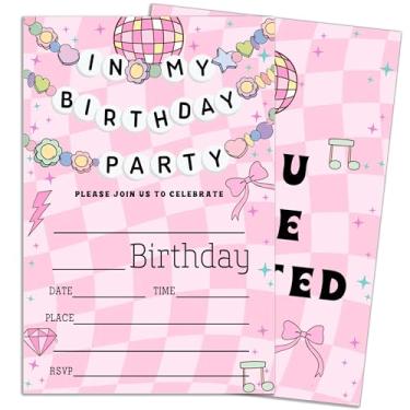 Imagem de ukebobo In My Birthday Party Invitation, Convites de festa de aniversário rosa, pulseira de flores fofas, 20 peças 10 x 15 cm Cartões de convite de preenchimento dupla face com envelopes-T068