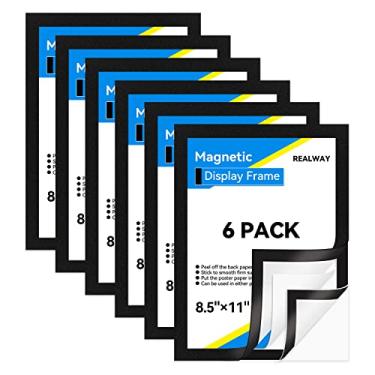 Imagem de Realway Moldura magnética autoadesiva 20 x 29 cm, suporte magnético para placa de janela dupla face para escritório/porta/vidro/agenda/refrigerador (preto, 6 unidades)