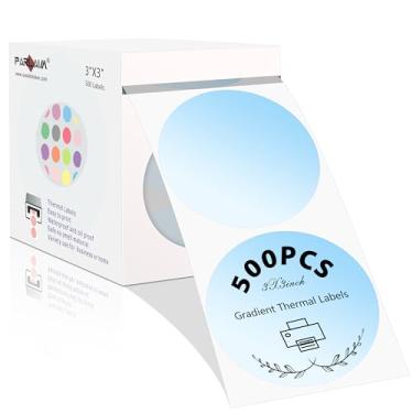 Imagem de PARLAIM Etiquetas de pontos térmicos circulares de 7,6 cm, etiquetas de mudança graduada com perfuração, 500 peças de adesivos redondos de ponto azul para inventário, decoração de embalagem