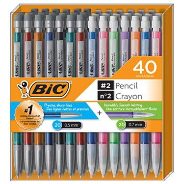 Imagem de Bic Lapiseira nº 2 extra suave, pacote variado de 40, 20 0,5 mm com 20 lápis LED de 0,7 mm, barris de cores sortidas, para uso profissional no escritório e na escola.