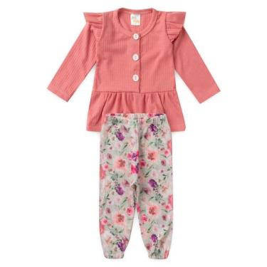 Imagem de Conjunto Bata e Calça Canelado Bebê - Pêssego - Ame Kids, P
