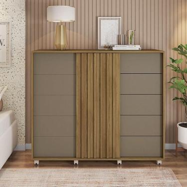 Imagem de Cômoda Decorativa Caesar Mdf/mdp Pés Rodízios Buriti/fendi G11 - Gran Belo