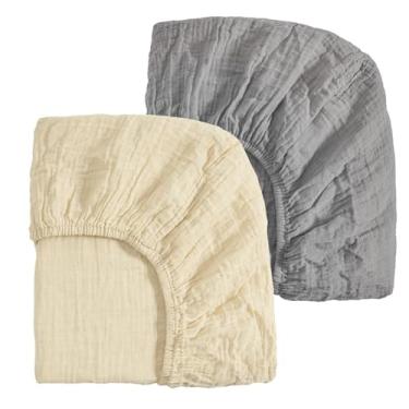 Imagem de david's kids Lençóis De Musselina Para Berço, Pacote Com 2 Cotton N Play Meninos E Meninas, Neutros, Macios Respiráveis, Adequados Brincar O Bebê, Cercadinho Colchões, Bege Cinza