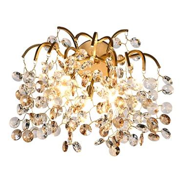 Imagem de DHFHFMDCJDNN Arandelas De Cristal Modernas, Luminária Dourada Com Galho Árvore E Gota Chuva, Arandela Parede Para Sala Estar, Quarto, Cabeceira, Corredor