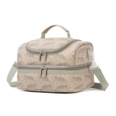 Imagem de Lancheira térmica térmica com compartimento duplo para meninas, meninos, lancheiras, pré-escolares, jardim de infância, piquenique, acampamento, térmica, com alça (Z Tiger)