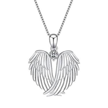 Imagem de Dtexhif Colar de asas de anjo, banhado a prata, pingente de asas de anjo da guarda, colar de pedra do mês de nascimento para mulheres, Moderate type, Metal, Sem Pedra Preciosa