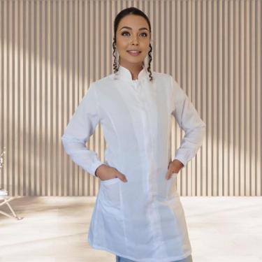 Imagem de Jaleco Feminino Branco Ziper Manga Longa Punho com Elástico Uniforme P