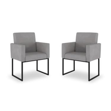 Imagem de Kit 02 Poltronas Moderna sala Decorativa - Base Ferro Preta (Cinza)