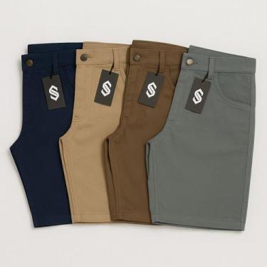 Imagem de Kit 4 Bermudas Sarja Masculina Plus Size 48 Ao 58 Extra Grande - EVOLU