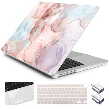 Imagem de Yebiseven Capa para MacBook Pro M4 de 14 polegadas 2025 2024 2023 2021 modelo A3112/A3401/A3185/A2918/A2992/A2779/A2442 M3 M2 M1, capa rígida com capa de teclado + filme trackpad + adaptador OTG, arte
