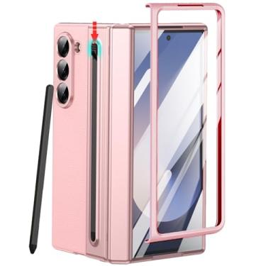 Imagem de YQODSZ Capa para Samsung Galaxy Z Fold 5 com suporte para caneta S e caneta Stylus, capa de couro premium Z Fold 5 com proteção de dobradiça, cobertura total, capa fina para Z Fold 5 rosa