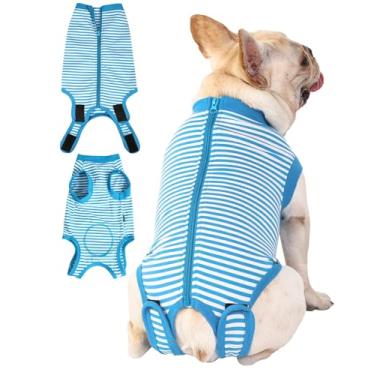 Imagem de Sychien Traje de recuperação azul para cães 3GG fêmea, terno de cirurgia para cães machos, azul estreito e branco 3GG