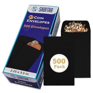 Imagem de Envelopes de moedas nº 1 Kraft preto durável 5,7 x 8,9 cm, 500 peças, envelope pequeno para chave com aba gomada, envelopes de sementes para armazenar sementes, envelope de ponta para dinheiro
