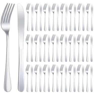Imagem de Conjunto de 24 peças de talheres de aço inoxidável, garfo e faca, garfos de talheres, talheres de prata, conjunto de talheres a granel para cozinha, restaurante, casa (20 x 2,5 cm, 20 x 0,8 polegadas)