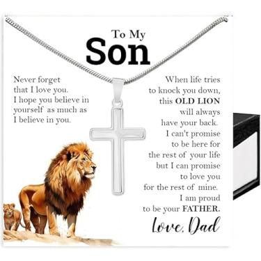 Imagem de Colar de cruz para filho, To My Son de mãe e pai, presentes de Natal com cartão de mensagem e caixa, Aço inoxidável, Sem Pedra Preciosa