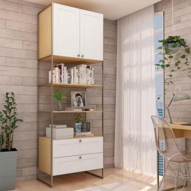 Imagem de Estante para Livros 2 Portas 2 Gavetas Savana/Branco - Genialflex, Bra