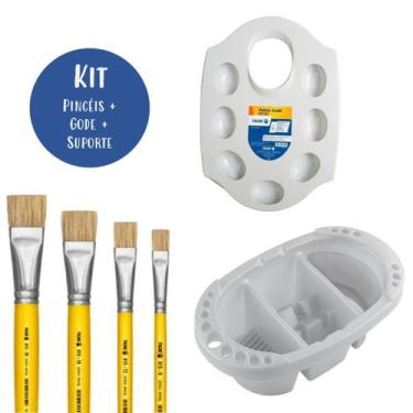 Imagem de Kit Pincéis Chato Tigre + Suporte de Apoio + Paleta Gode 7 Cavidades I