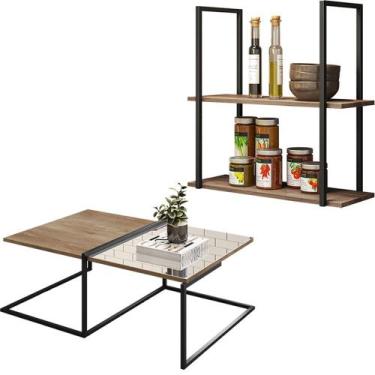 Imagem de Mesa de Centro Espelhada com Prateleira Multiuso Industrial D01 Design