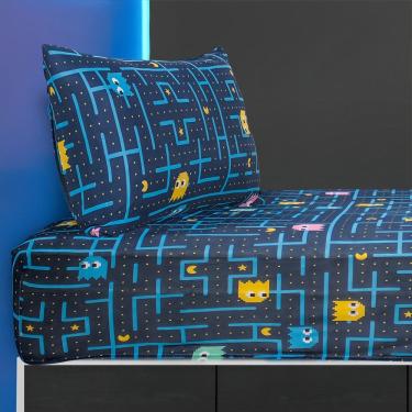 Imagem de Jogo de Cama Infantil Malha Algodão Estampado Menino Menina Cor Pac-Man Azul Marinho