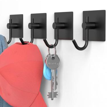 Imagem de VAEHOLD Ganchos de parede adesivos, ganchos de toalha de alumínio resistentes para pendurar casaco, chave, gancho de armário para cozinha, banheiro (preto)