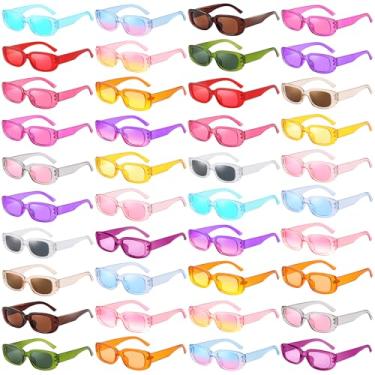 Imagem de Matcheck Pacote com 40 óculos de sol retangulares retrô armação estreita atacado transparente colorido feminino óculos quadrados lembrancinhas de festa