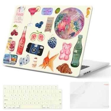 Imagem de iCasso Compatível com MacBook Air 38.1 cm capa 2025 2024 2023 versão M4 A3241 M3 A3114 M2 A2941, capa rígida protetora fina antiarranhões + capa de teclado para Mac Air 15, adesivos aquarela