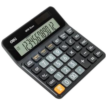 Imagem de Calculadora de Mesa, Deli, 12 Dígitos, Check, Média, Solar, Preta