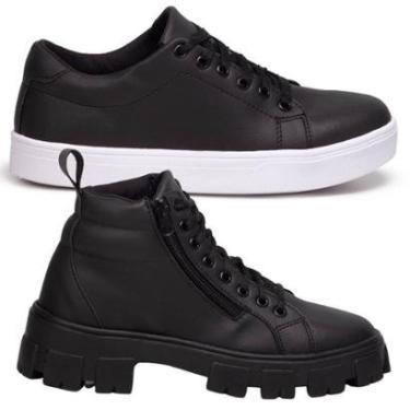 Imagem de Kit Tênis E Bota Feminina, 1 Coturno Preto + 1 Tenis Preto. Estilo Skate, Balada.-Feminino
