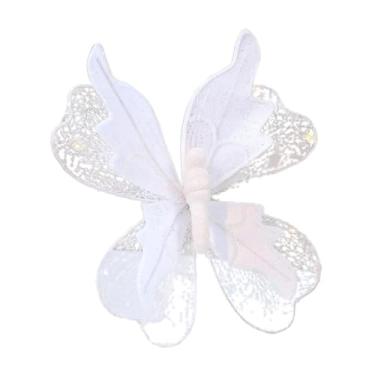 Imagem de UGPLM Enfeite de árvore de Natal com fundo de borboleta, pingente para pendurar, decoração brilhante para festa de casamento, dia mães, Branco