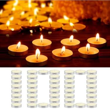 Imagem de WIKIMO Velas de chá sem cheiro, pacote com 100 mini velas votivas brancas, sem fumaça para decoração de casa, piscina, shabat, casamento, emergências, Natal, Halloween, festas, spas