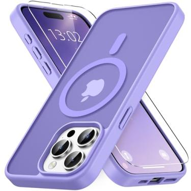 Imagem de Vansdon Capa para iPhone 15 Pro Max, compatível com MagSafe, capa protetora fina fosca translúcida magnética com 1 protetor de tela - proteção contra quedas de grau militar (roxo claro)