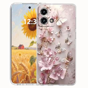 Imagem de FLYING FLIER Capa para celular Moto G Stylus 5G 2023, [proteção de corpo inteiro] [antiderrapante] [à prova de choque] linda flor borboleta fina capa de telefone TPU (rosa 2)