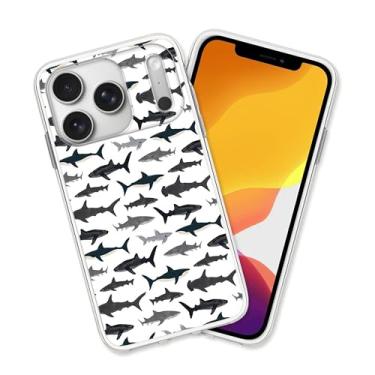 Imagem de OUYAGAOYUAN Capa compatível com iPhone 17 Pro Max, estampa fixe, tubarão, cabeça de martelo, tubarão, proteção à prova de choque com design exclusivo para mulheres e meninas, capa transparente de TPU