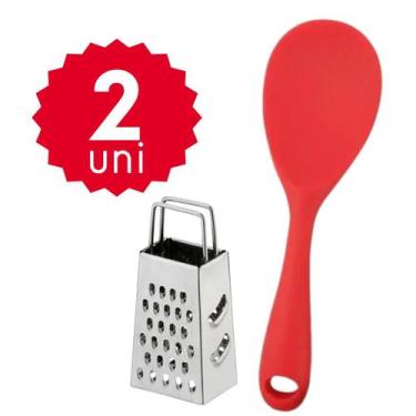 Imagem de Kit Cozinha Faca 28cm Colher de Arroz Silicone 28cm Espátula Vazada 28