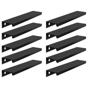 Imagem de Geesatis Puxadores modernos de borda preta, puxadores de aba de dedo de liga de alumínio de 15 cm, puxadores ocultos para uma aparência perfeita em armários de cozinha, cômodos e muito mais, conjunto