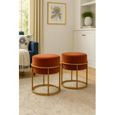 Imagem de 2 Puff Iron Base Ferro Argola Dourada Metalizada Suede Bege - PB, Terr