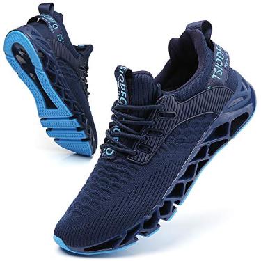 Imagem de SKDOIUL Tênis de corrida masculino esportivo malha respirável trilhas tênis fashion, A069 Blue, 8