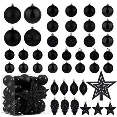 Imagem de Ornamentos de bola de Natal - 43 peças de enfeites decorativos de árvore de Natal inquebráveis com laço para guirlanda de festa de Natal decoração de casa, preto (combo de 10 bolas e estilos formatos)