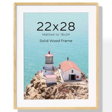 Imagem de Acovy Porta-retrato de 56 x 71 cm, moldura de madeira de carvalho maciça com tapete para 45 x 61 cm, moldura de pôster com vidro temperado e ferragens para pendurar, para exibição de parede e mesa, 1