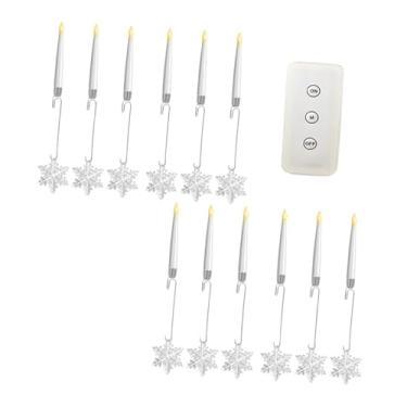 Imagem de Wswqop 12 velas de árvore de Natal sem com controle remoto, castiçais de LED, velas cônicas curtas de LED para casamento, quarto, Floco de Neve